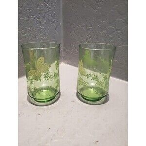 Vintage butterfly and green glass juice glasses